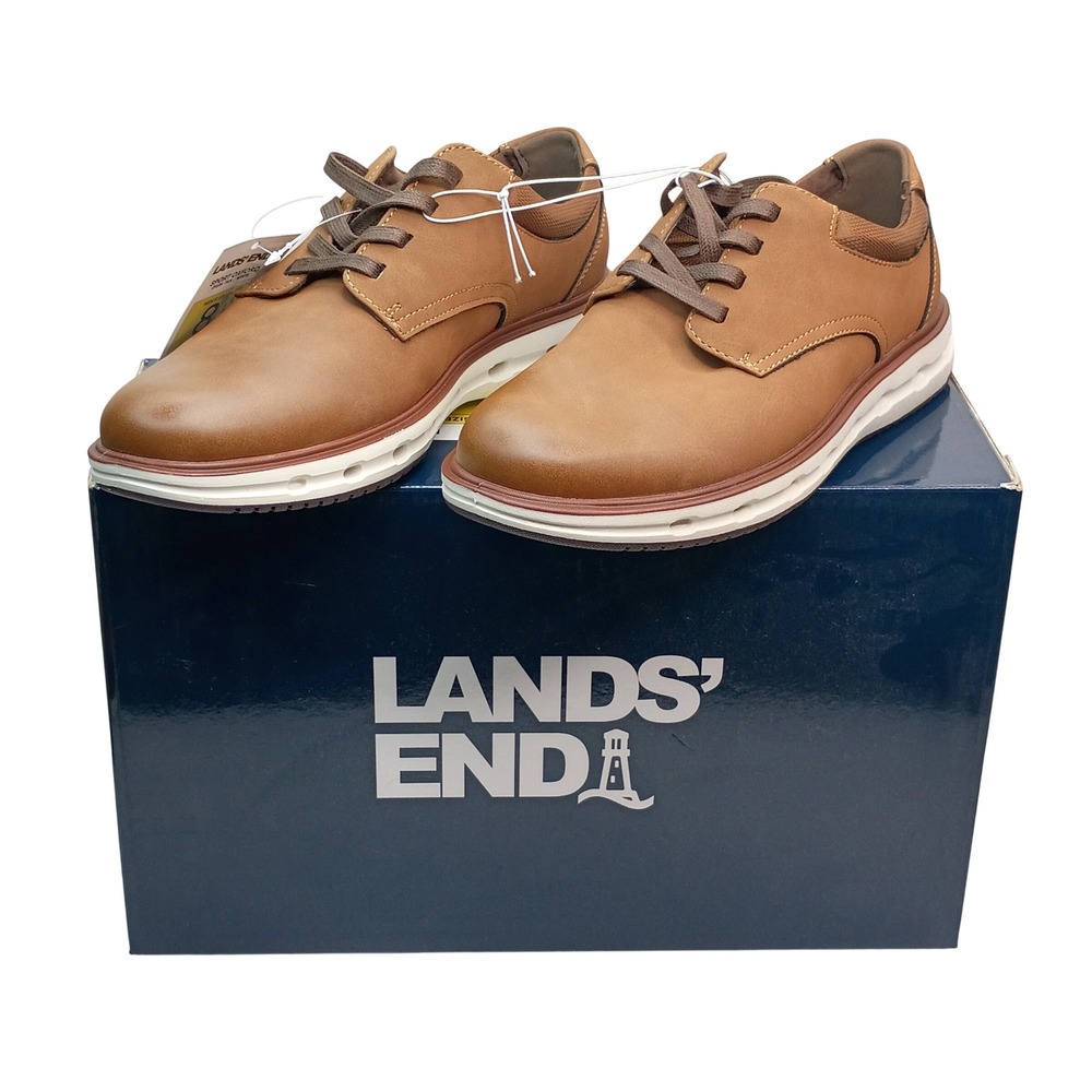 Lands End Sport Oxford Men‎ Size 8 Dark Tan White Lightweight Sneaker Sole